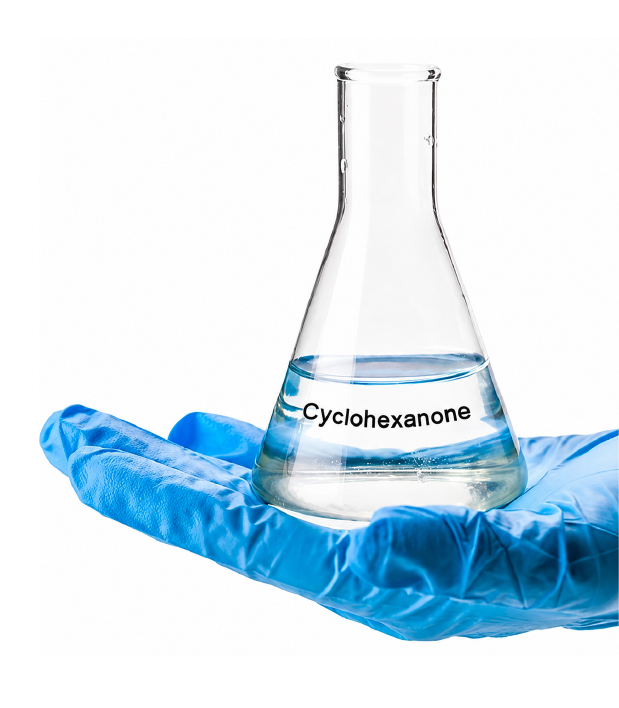 Cyclohexanone sample in laboratory flask
